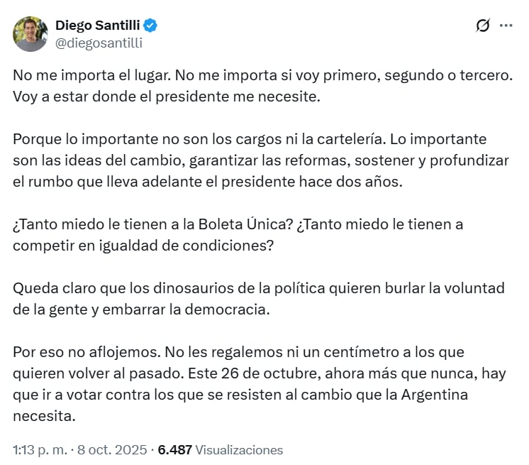 El posteo de Santilli.