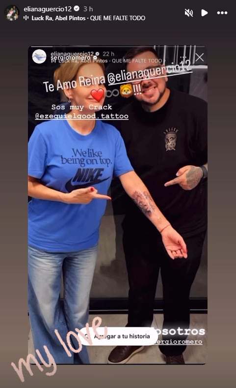 El posteo que compartió Chiquito Romero para agradecer el tatuaje que su esposa se hizo en honor a su historia de amor. (Foto: Instagram / elianaguercio12)