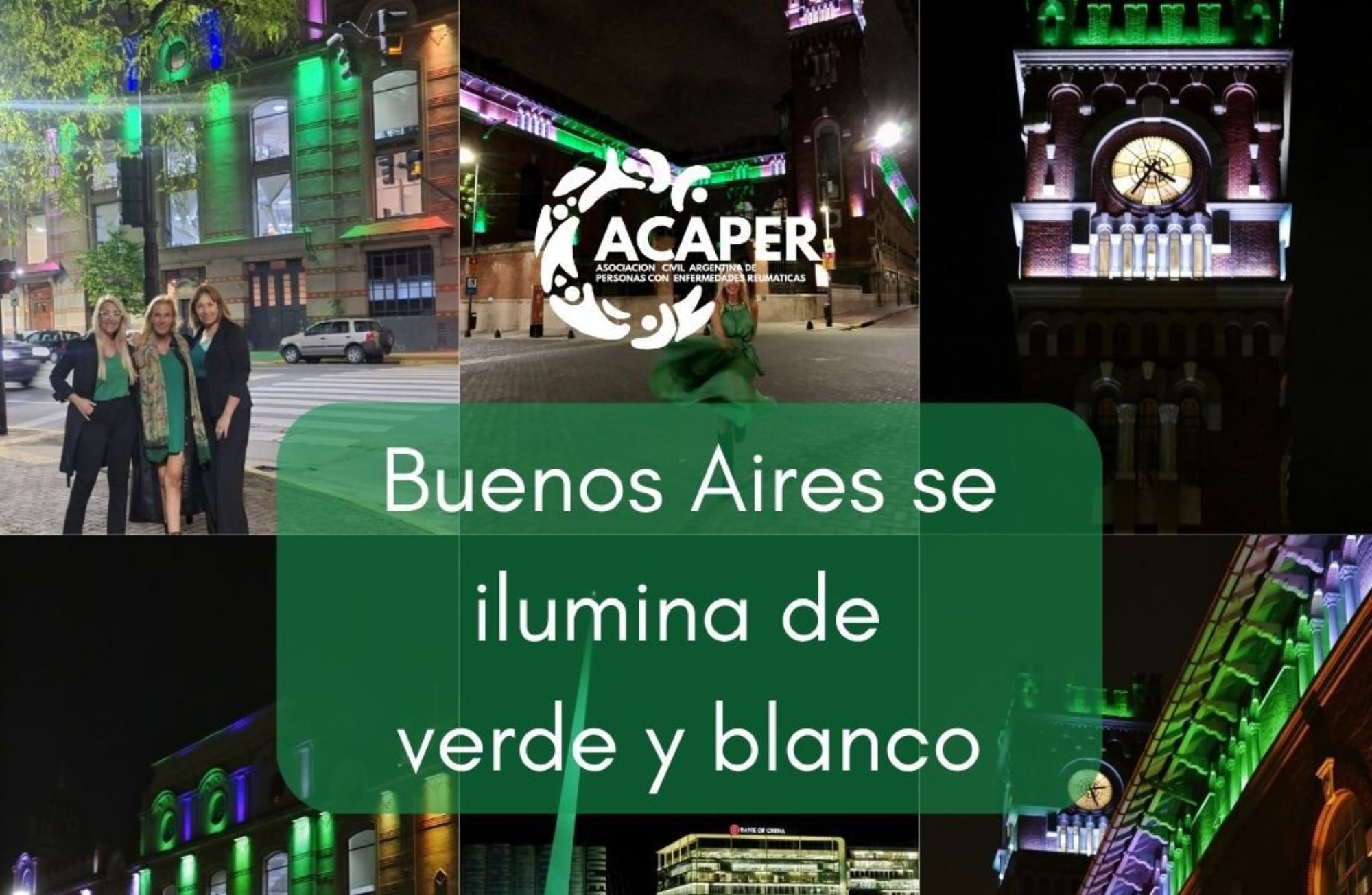 Mariana logró iluminar edificios públicos de verde y blanco en el Día Nacional del Paciente con Artritis Reumatoidea.
