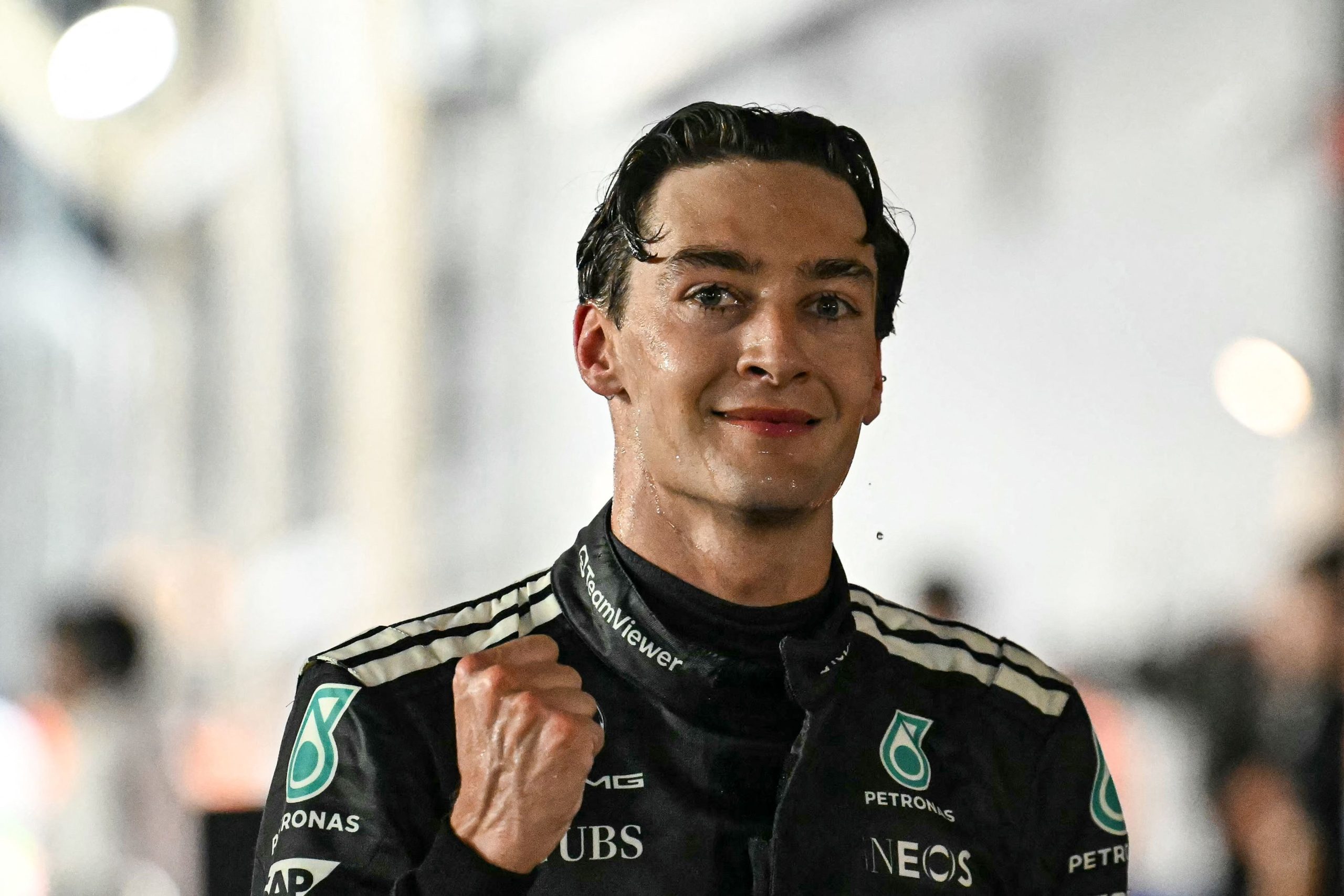 El festejo de George Russell en Singapur