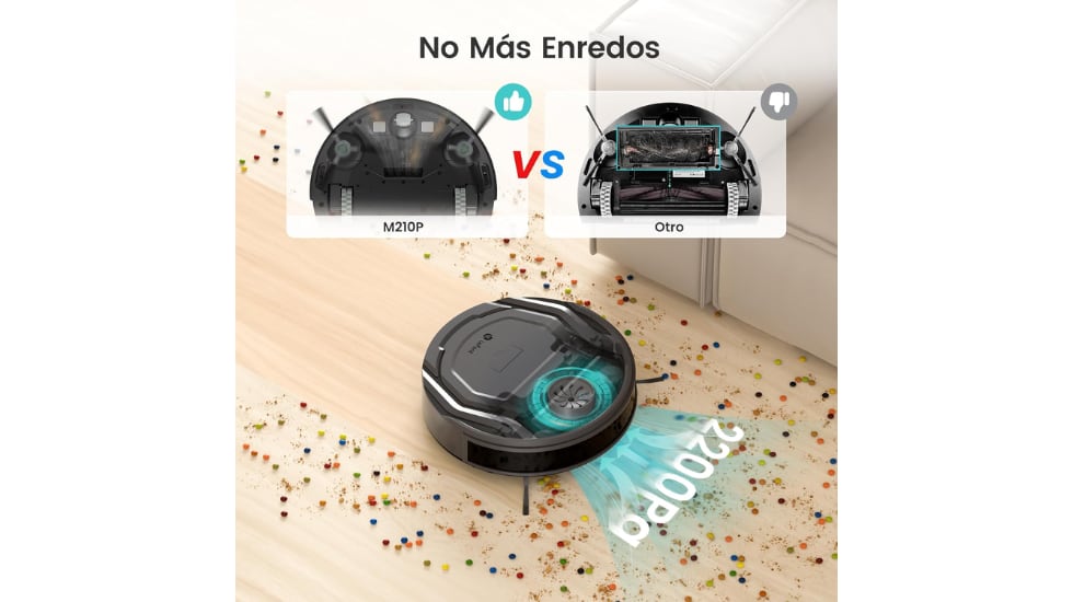 El aspirador captura eficientemente el pelo y evita los enredos.