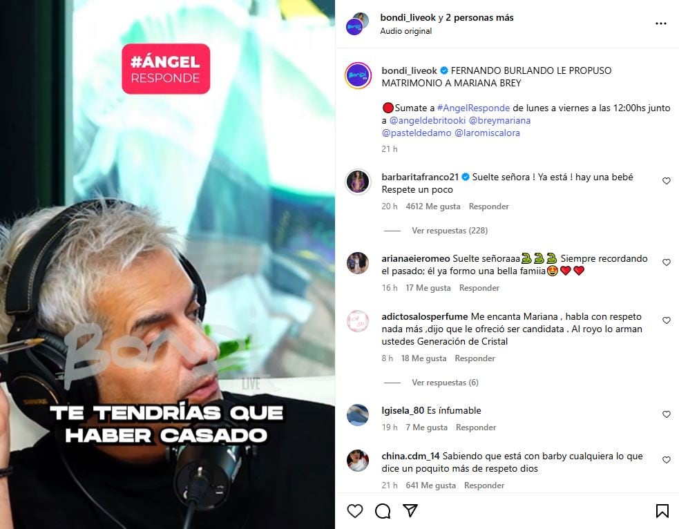 El comentario letal de Barby Franco contra Mariana Brey. (Foto: Instagram / @bondi_liveok).