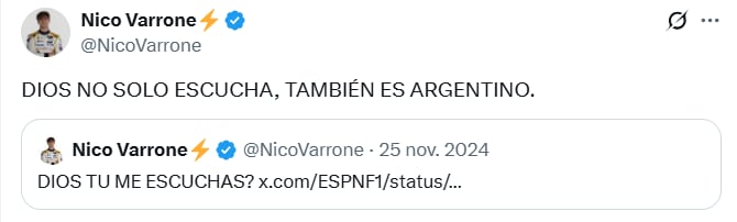 El enigmático mensaje de Nicolás Varrone que ilusiona a todos los fanáticos argentinos de la F1