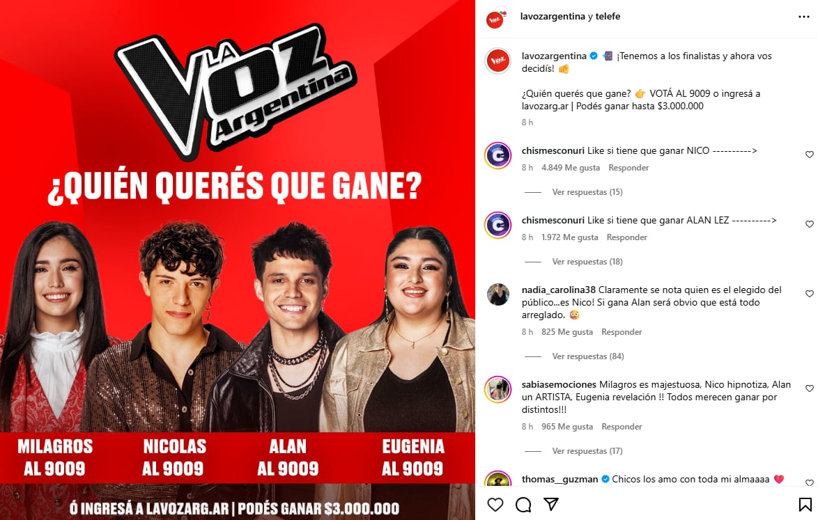 Milagros, Nico, Alan y Eugenia, los cuatro finalistas de La Voz