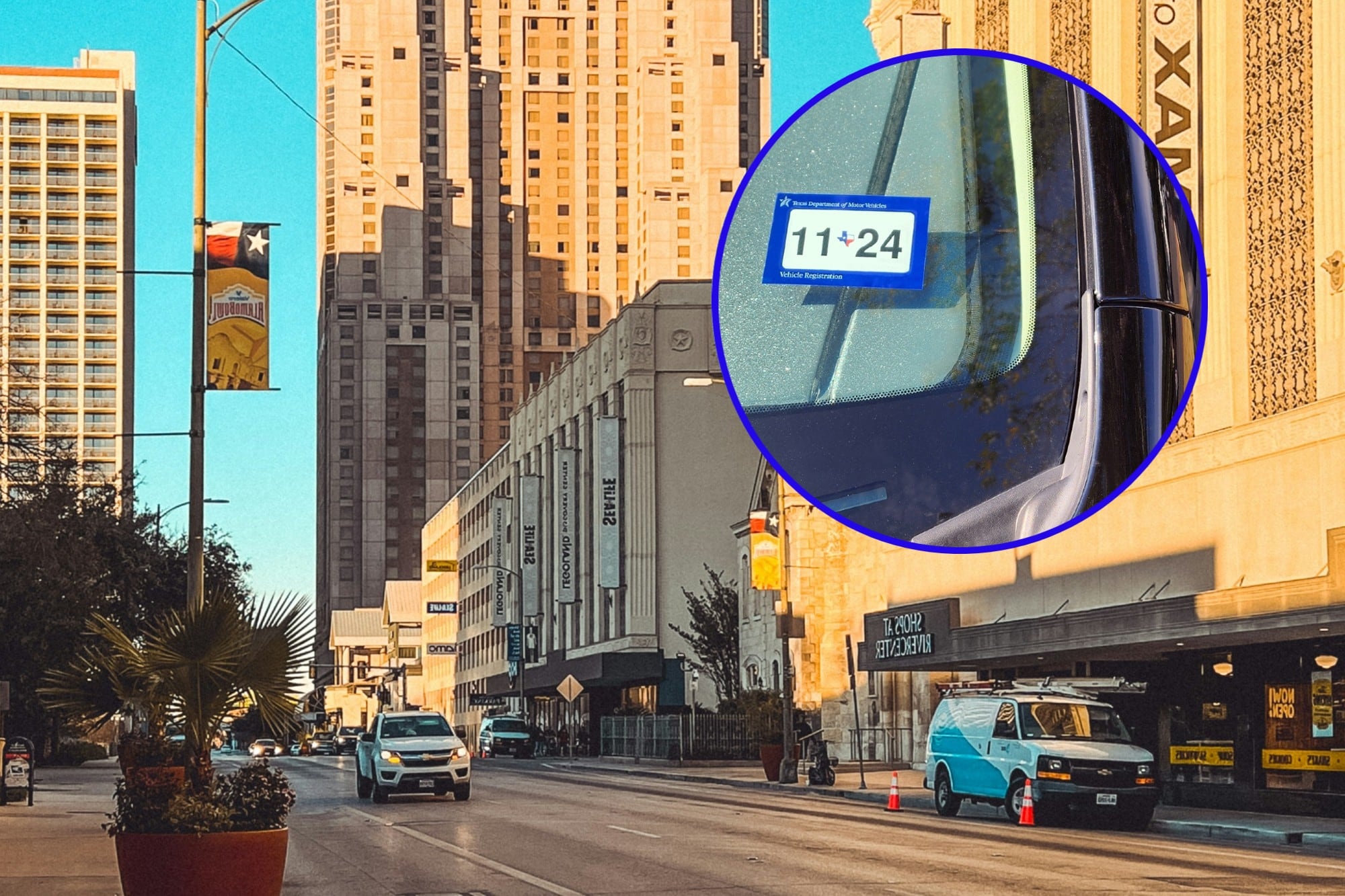 La calcomanía de registro muestra el número de placa, condado de registro y número de identificación parcial del vehículo