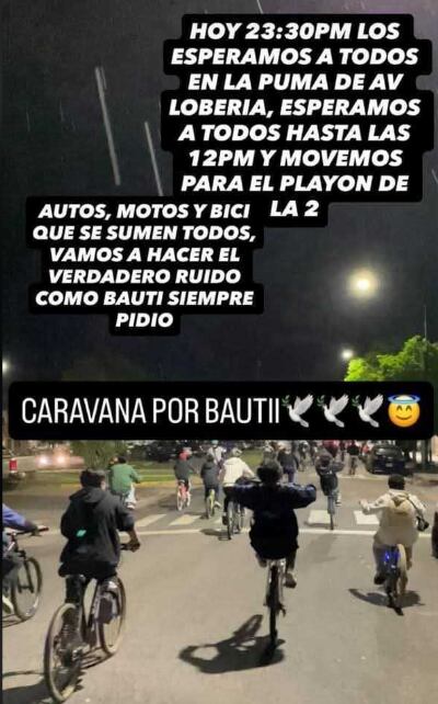 La convocatoria de la caravana por Bautista Coronel. (Foto: Facebook Neco Sol)