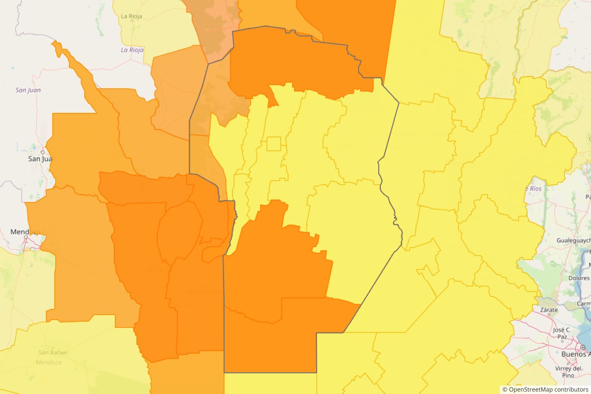 Zona de la provincia de Córdoba alcanzada por el alerta que emitió el Servicio Metereológico Nacional. (Foto: TN)