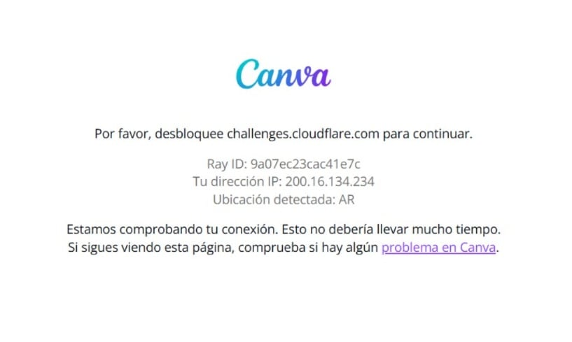 El aviso que muestra la falla en algunos sitios como Canva, X y ChatGPT