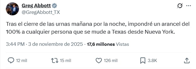 El gobernador no especificó las razones detrás de los aranceles