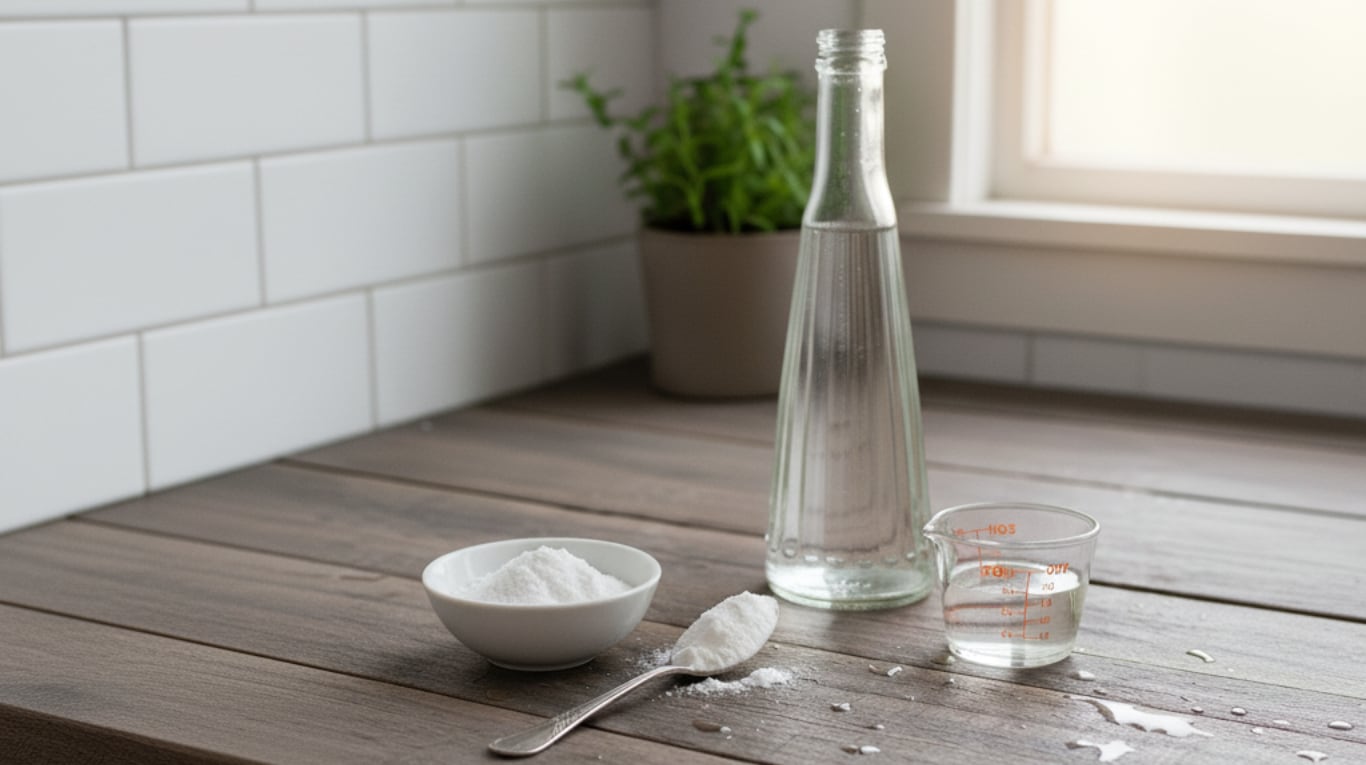 Con la mezcla de bicarbonato y vinagre se puede limpiar la mesada y dejarla brillante. (Imagen ilustrativa IA Gemini)