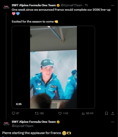 Las publicaciones de Alpine sobre el anuncio de Colapinto (Foto: Captura)