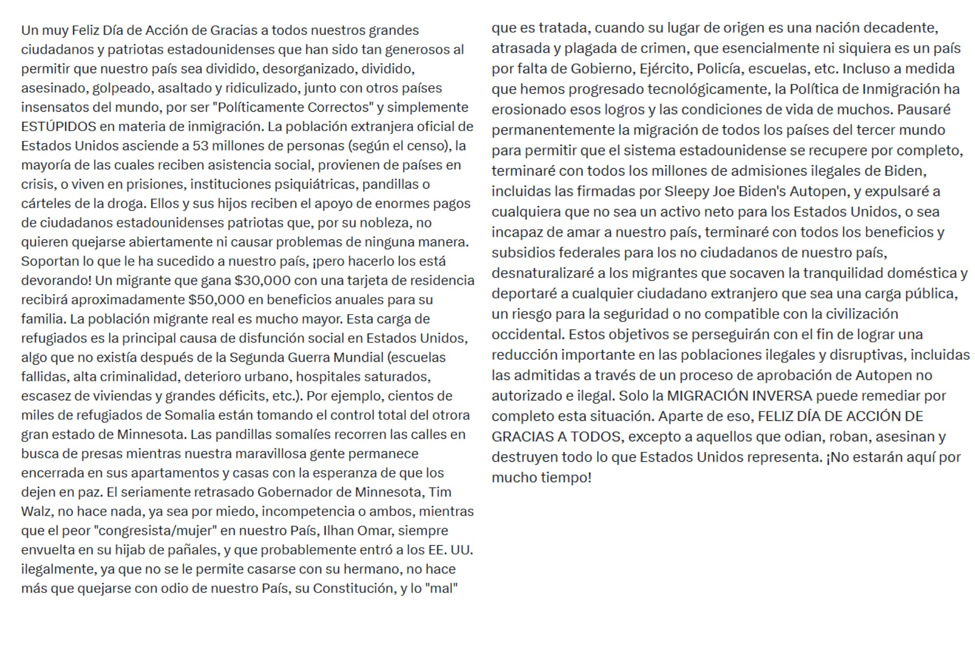 El mensaje completo de Donald Trump sobre la inmigración
