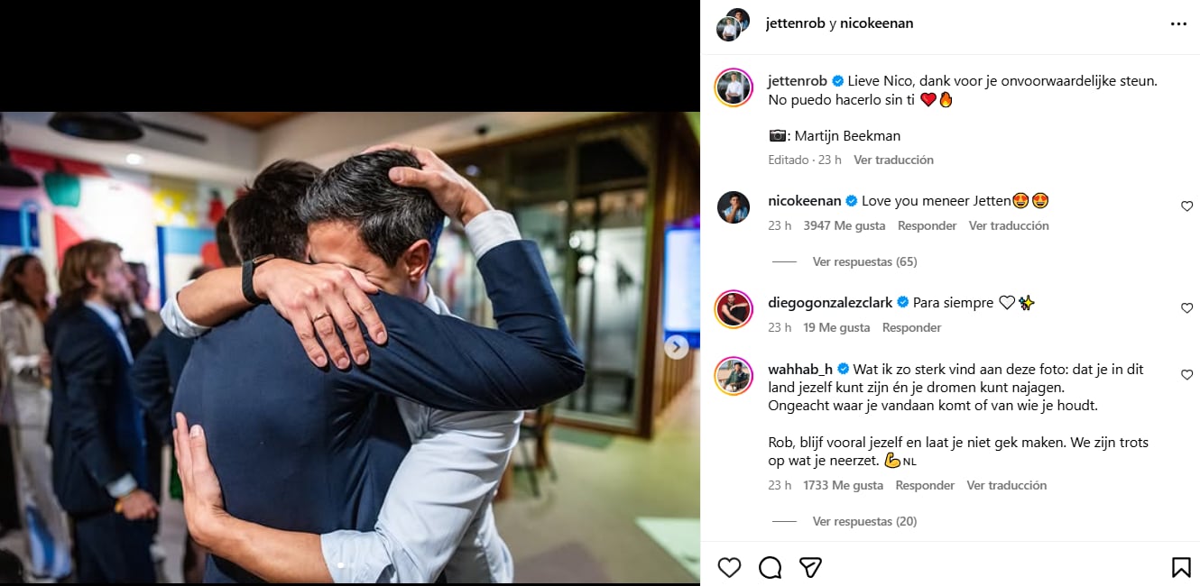 El romántico posteo que Rob Jetten le dedicó al jugador argentino Nicolás Keenan (Foto: Instagram/@jettenrob)