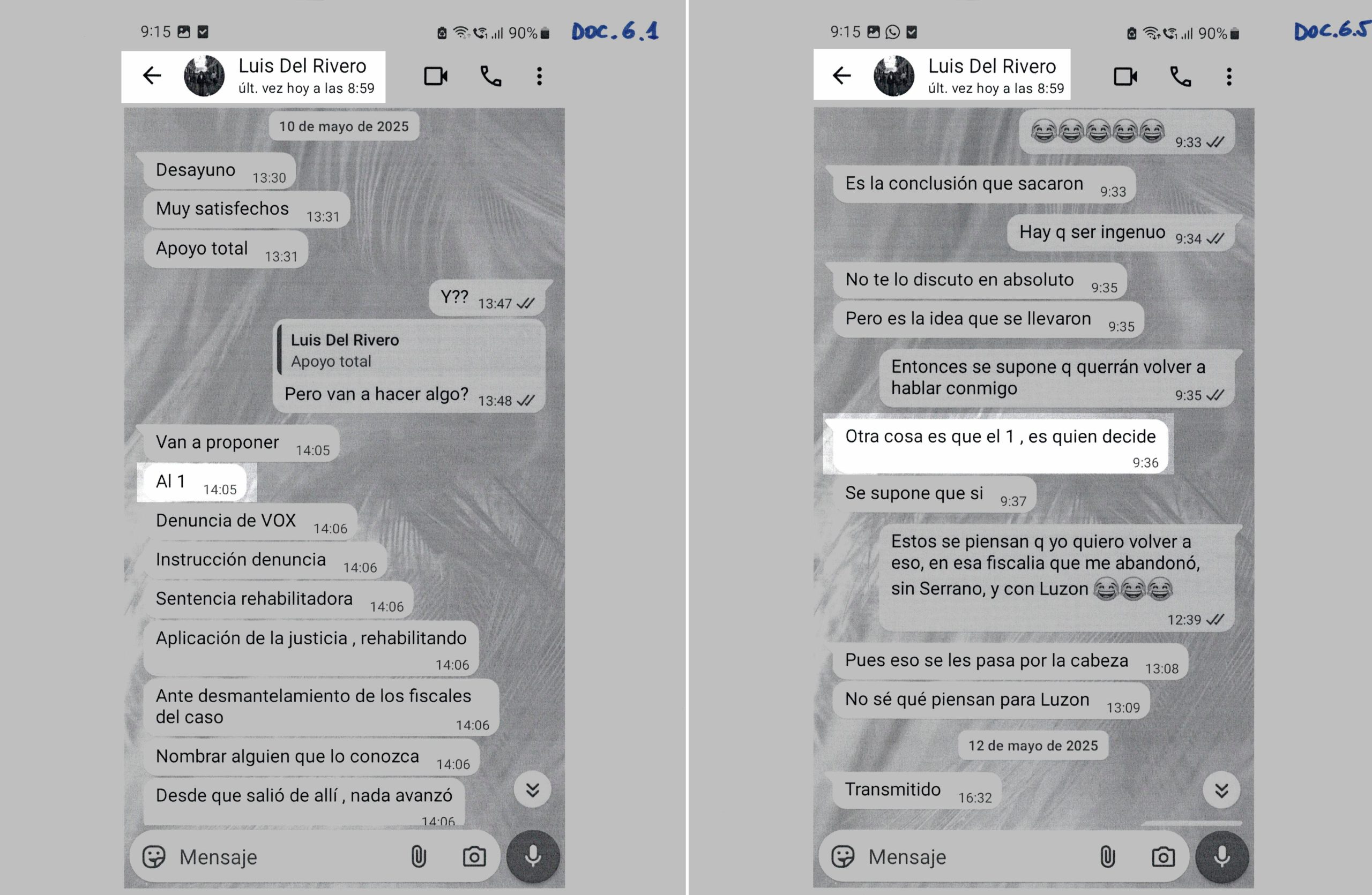 Imagen de los mensajes que están en la causa.