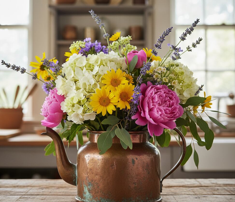 La pava antigua puede usarse como florero. (Imagen ilustrativa IA Gemini)