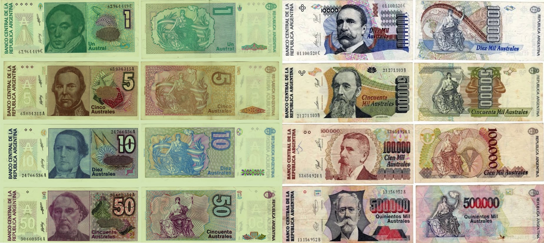 Los billetes del Plan Austral impulsado por Raúl Alfonsín en 1985