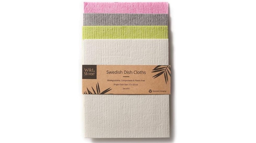 Juego de cuatro paños suecos en colores diferentes.