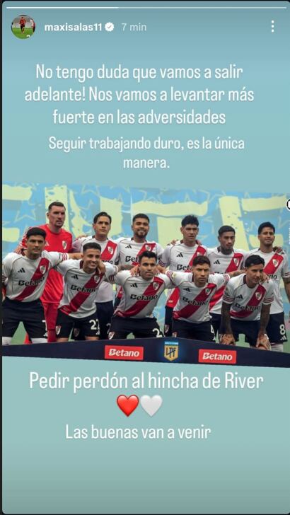 El posteo de Maxi Salas tras la derrota de River (Foto: IG/@maxisalas11)