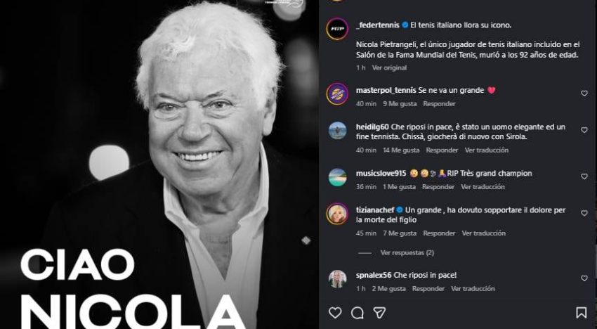 Murió Nicola Pietrangeli, leyenda del tenis, a los 92 años