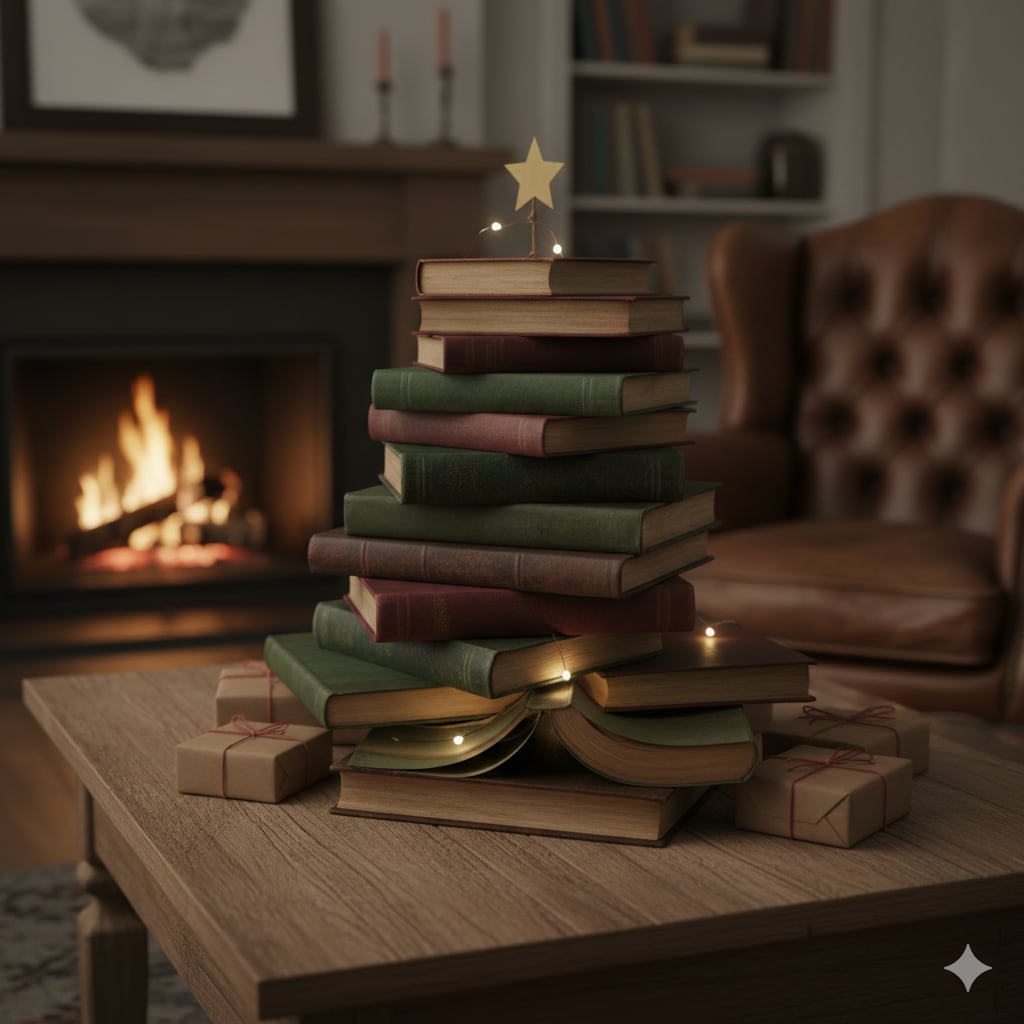 Cómo se vería un árbol de Navidad hecho con libros