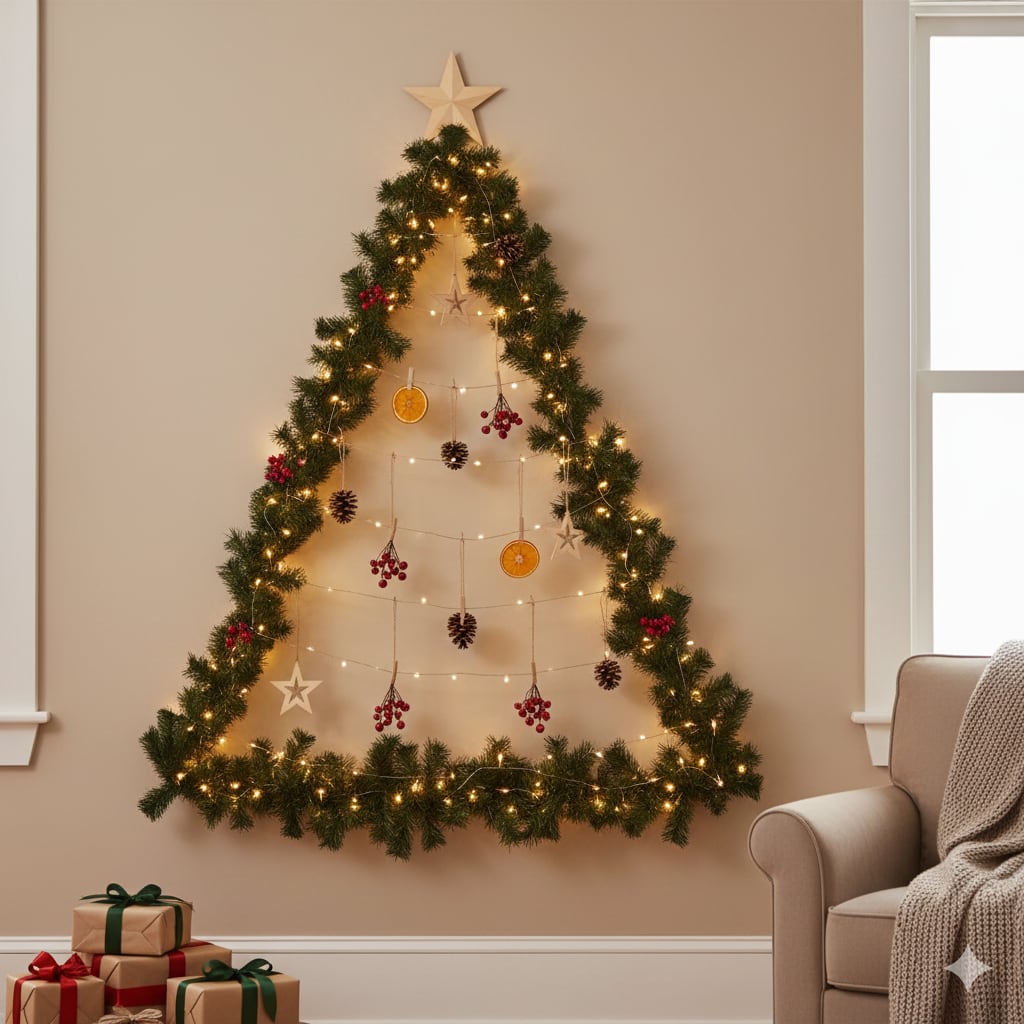 Así se ve un árbol de Navidad hecho con guirnaldas y luces led