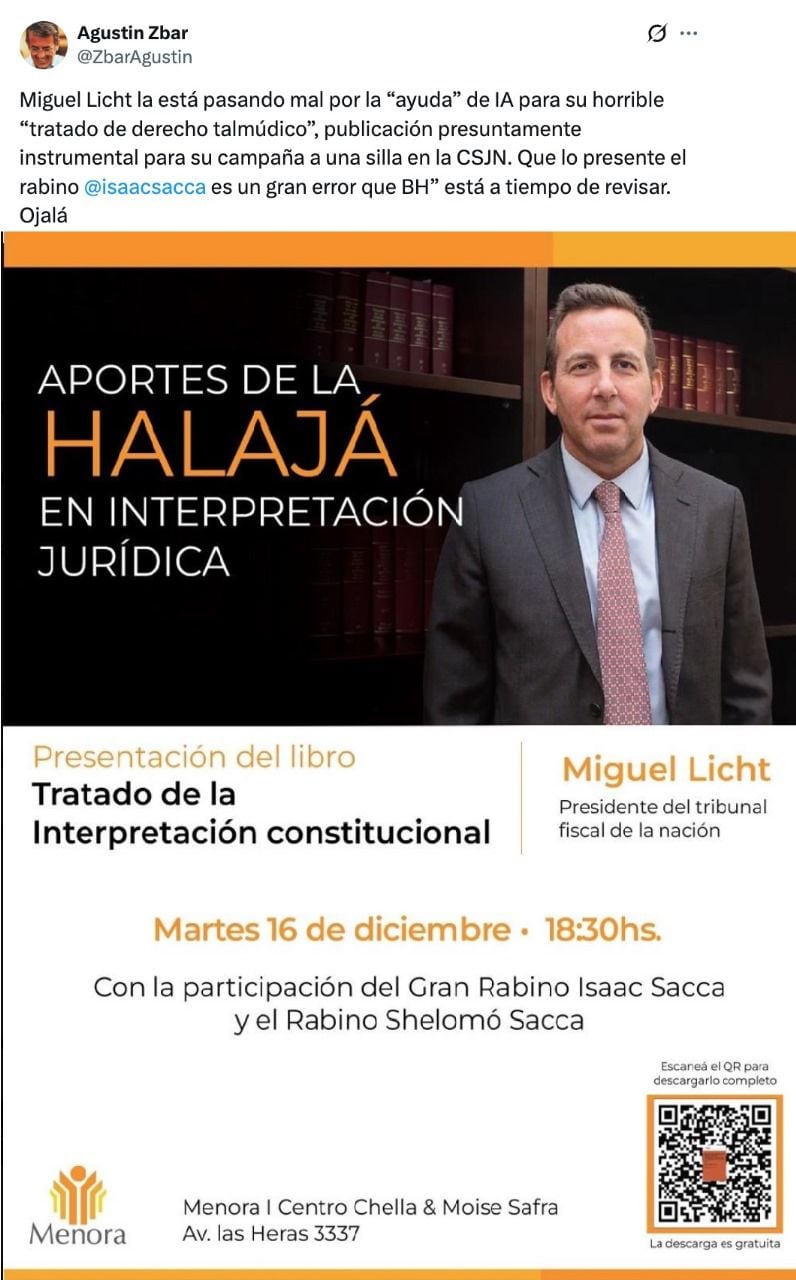 El posteo de Agustín Zbar