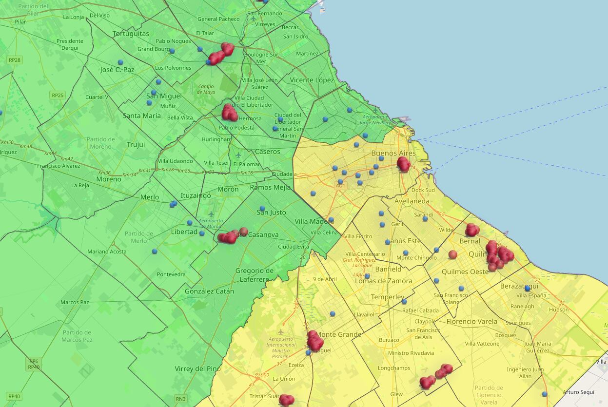 El mapa de los cortes de luz en el AMBA. (Mapa: ENRE)