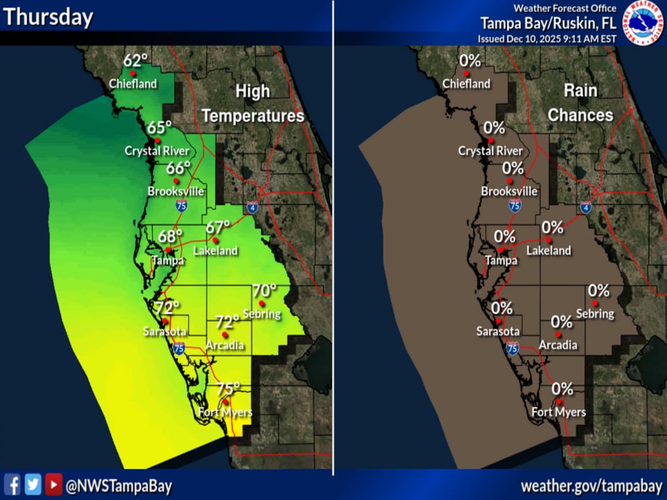 La madrugada del viernes será el tramo más frío en la región de Tampa Bay