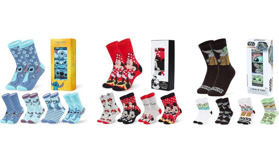 Packs de cinco calcetines con diseños Disney.