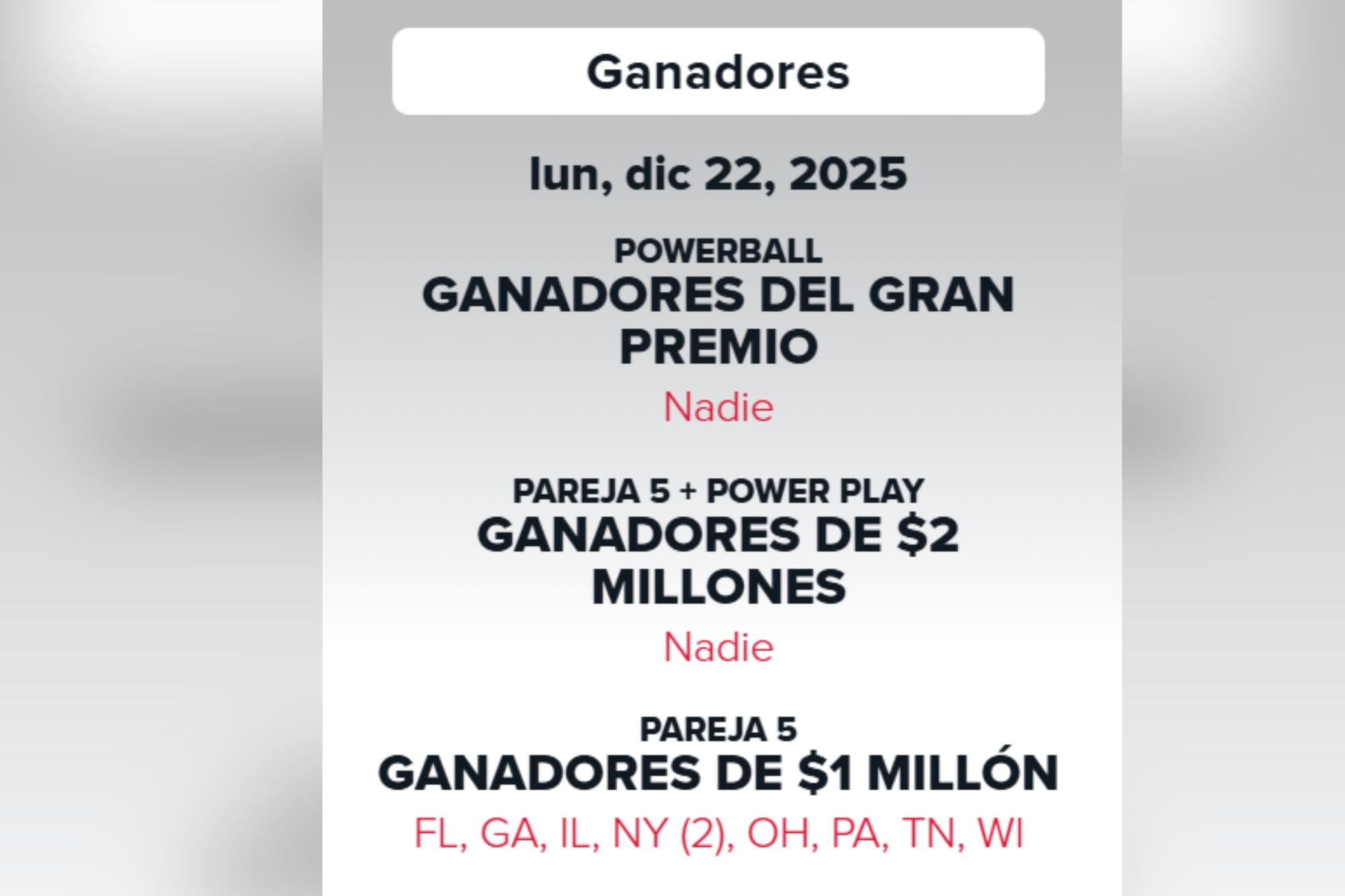 Sin ningún ganador del premio mayor en el último sorteo, el pozo de Powerball se acumula desde el 6 de septiembre pasado