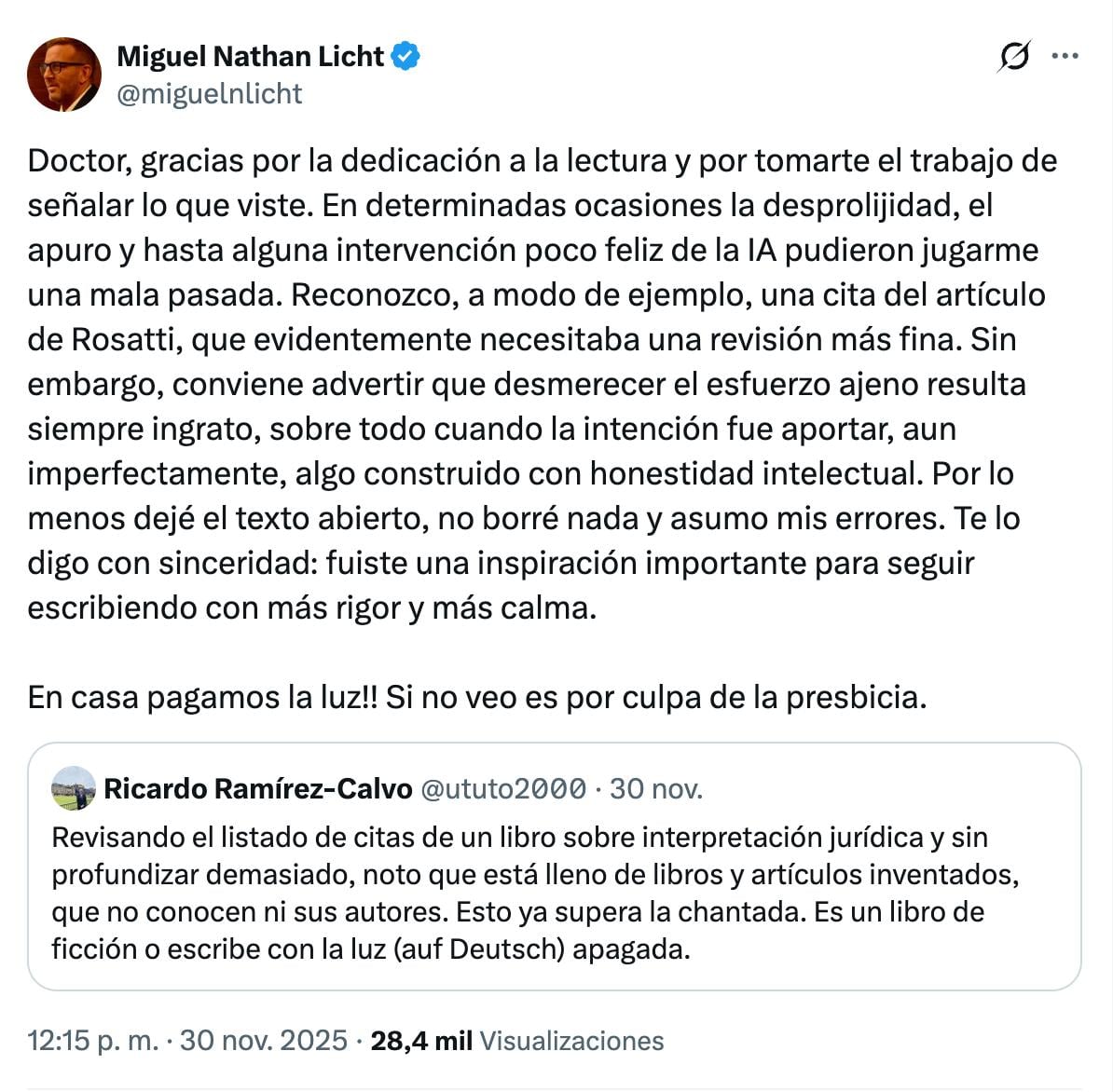 La respuesta de Licht a Ramírez-Calvo