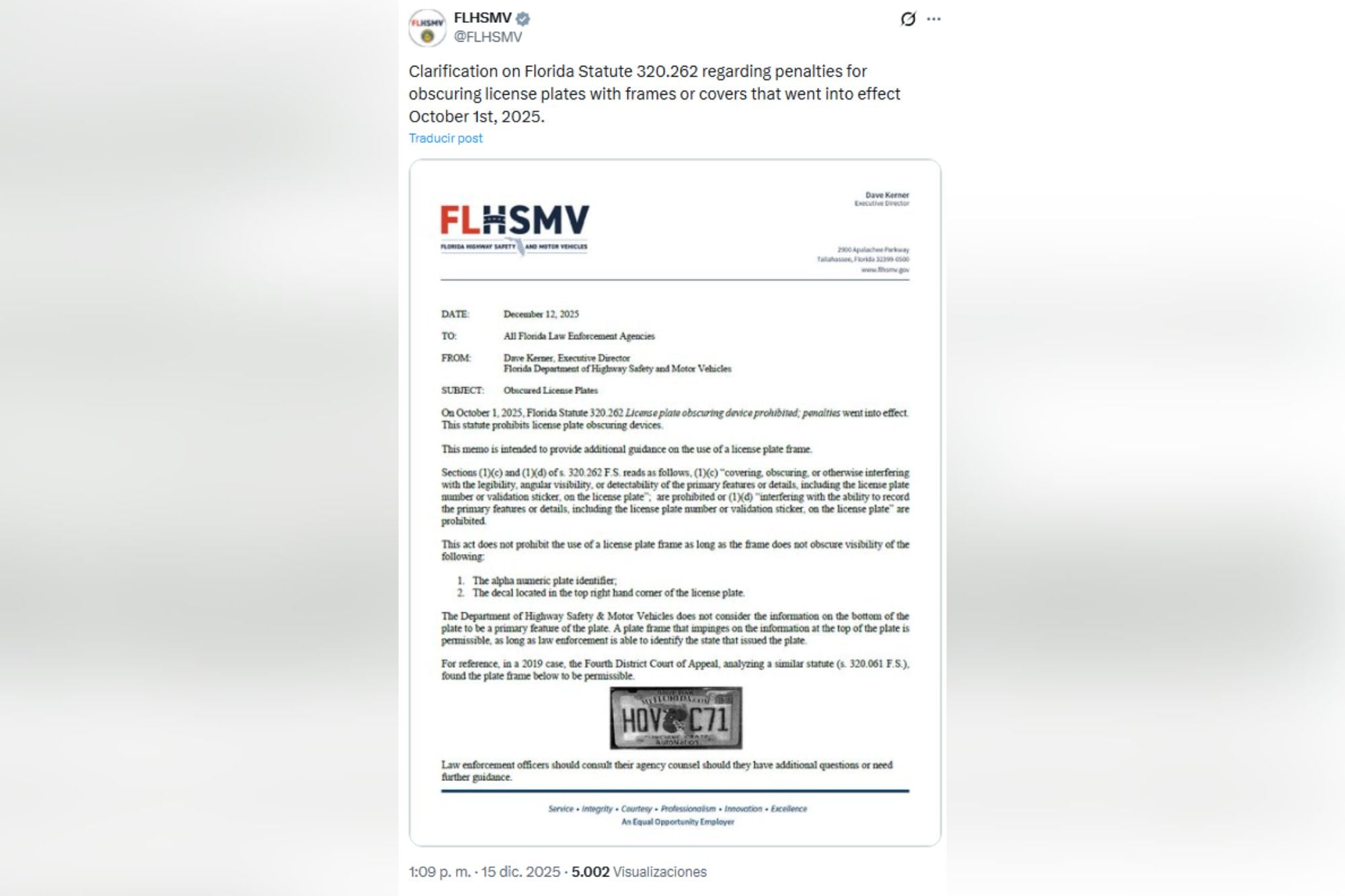 El recordatorio del Flhsmv a los conductores del estado