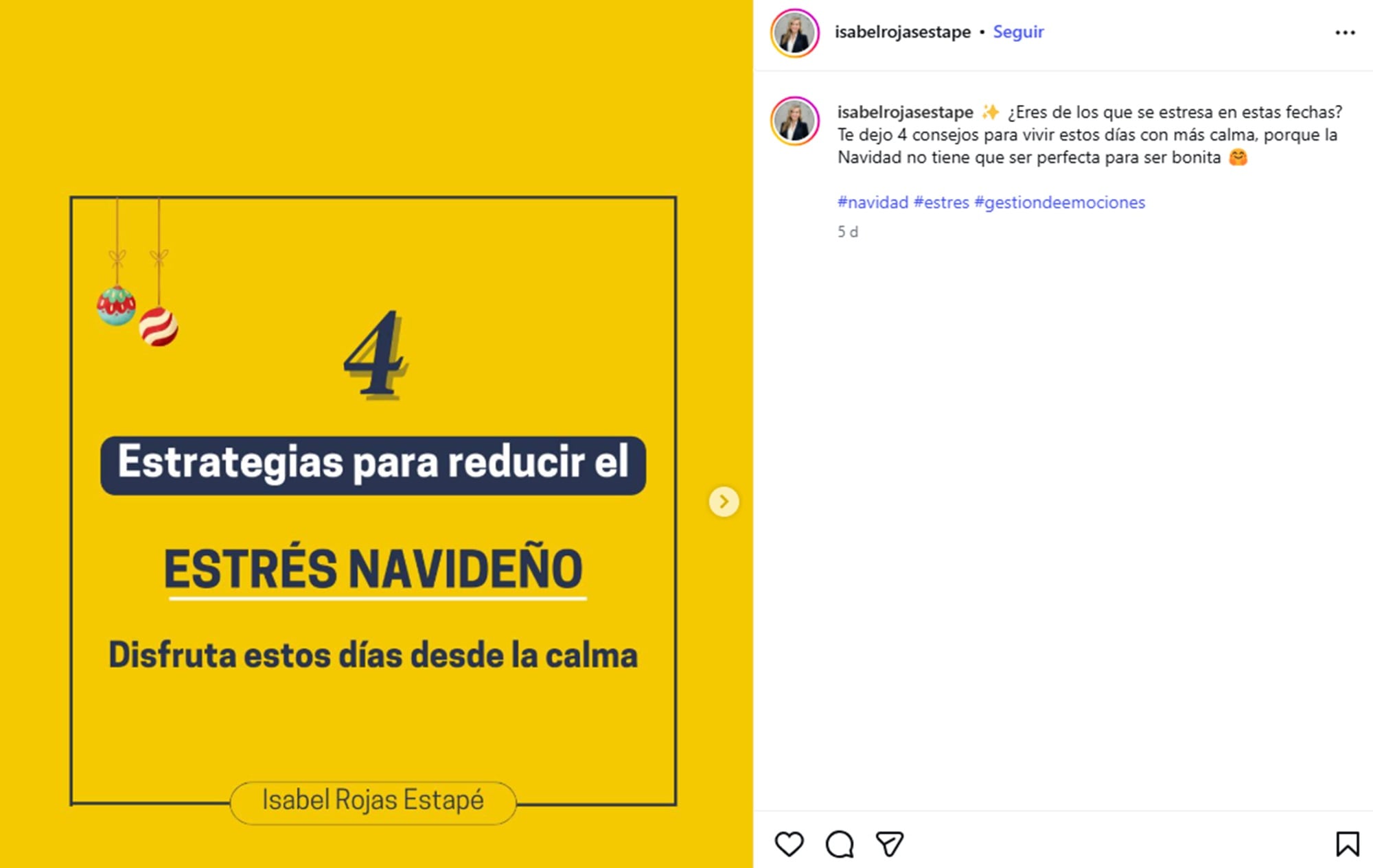 Isabel Rojas Estape se encargó de compartir cuatro estrategias para reducir el estrés navideño