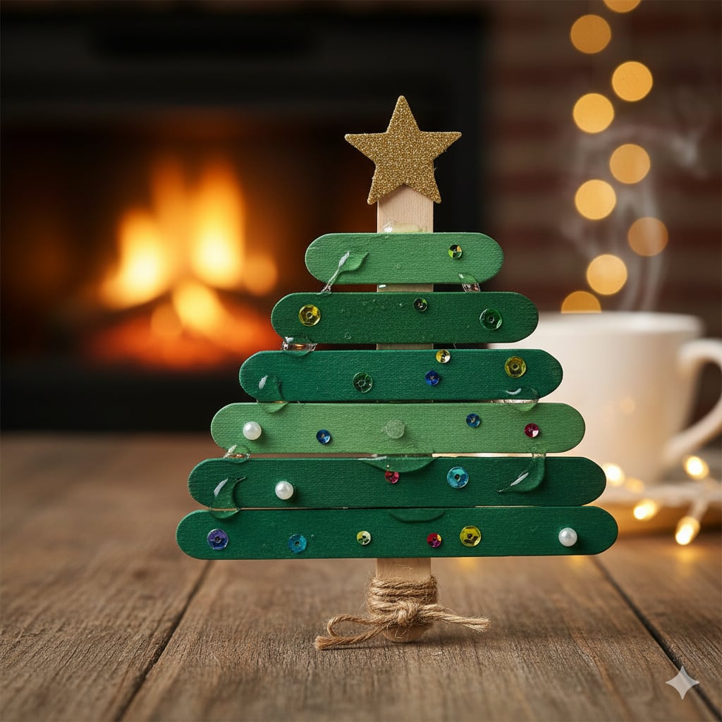 Un árbol de Navidad hecho con palitos de helado