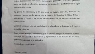 El comunicado de la escuela en donde un empresario fue acusado de abusar de los compañeros de su hijo