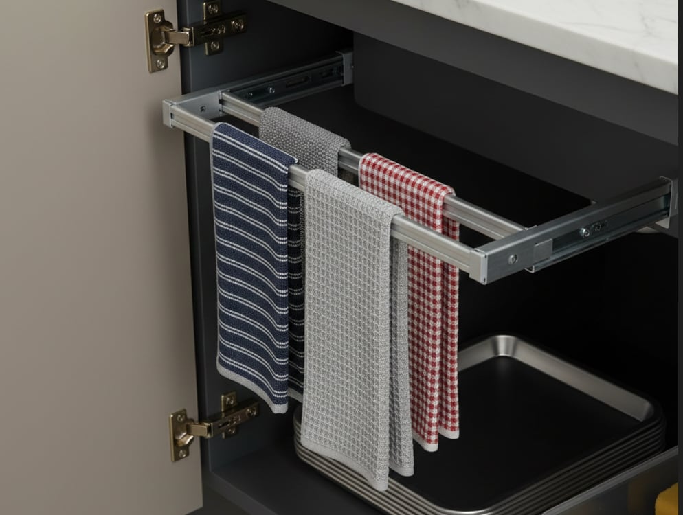 Estas barras extensibles son ideales para mantener el orden de la cocina. (Imagen ilustrativa IA Gemini)