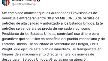 Trump anunció que Venezuela entregará entre 30 y 50 millones de barriles de petróleo a Estados Unidos