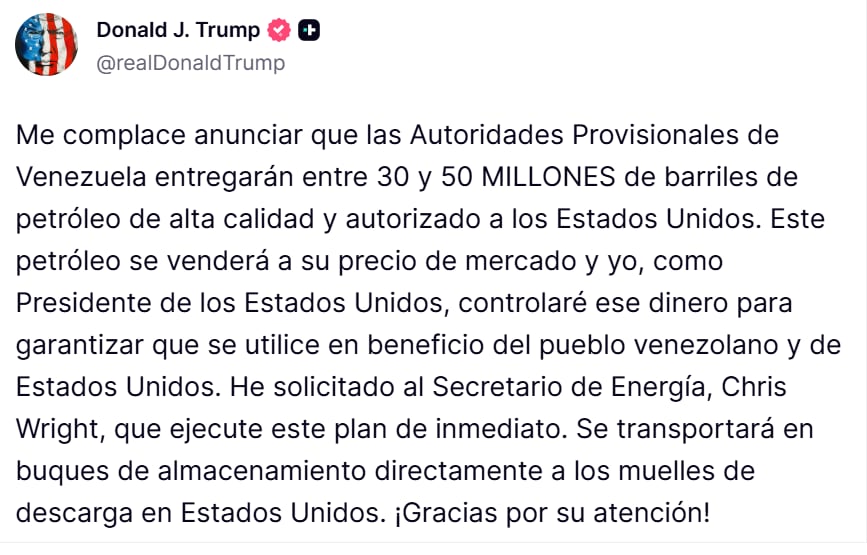 El mensaje que compartió Trump en Truth Social