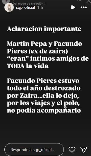 Facundo Pieres estaría enojado con Martín Pepa porque le presentó a Robert Strom a Zaira Nara (Foto: captura Instagram/sqp_oficial)