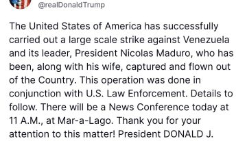 Donald Trump anunció que Estados Unidos capturó a Maduro y a su esposa y los sacó de Venezuela
