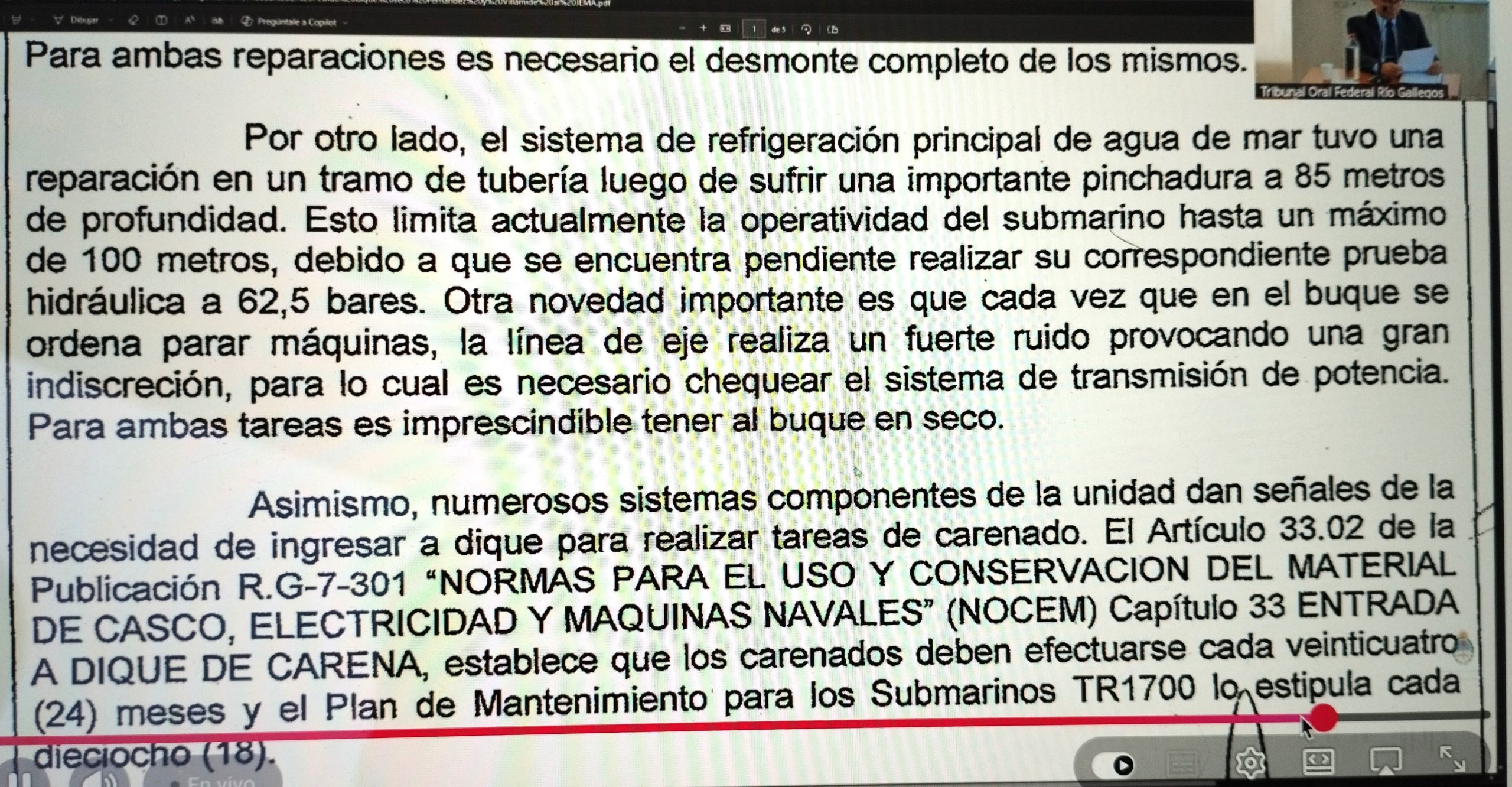 Nota interna del comandante del ARA San Juan solicitando el ingreso a dique seco, de fecha 27 de marzo del 2017.