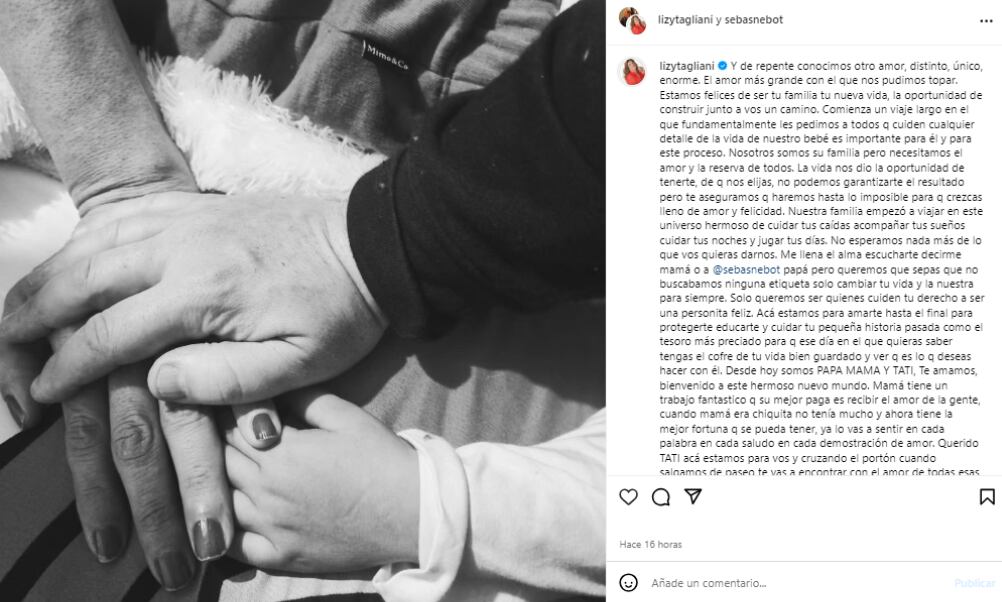 El emotivo mensaje que le dedicó Tagliani a su hijo, Tati (Foto: Instagram @lizytagliani)