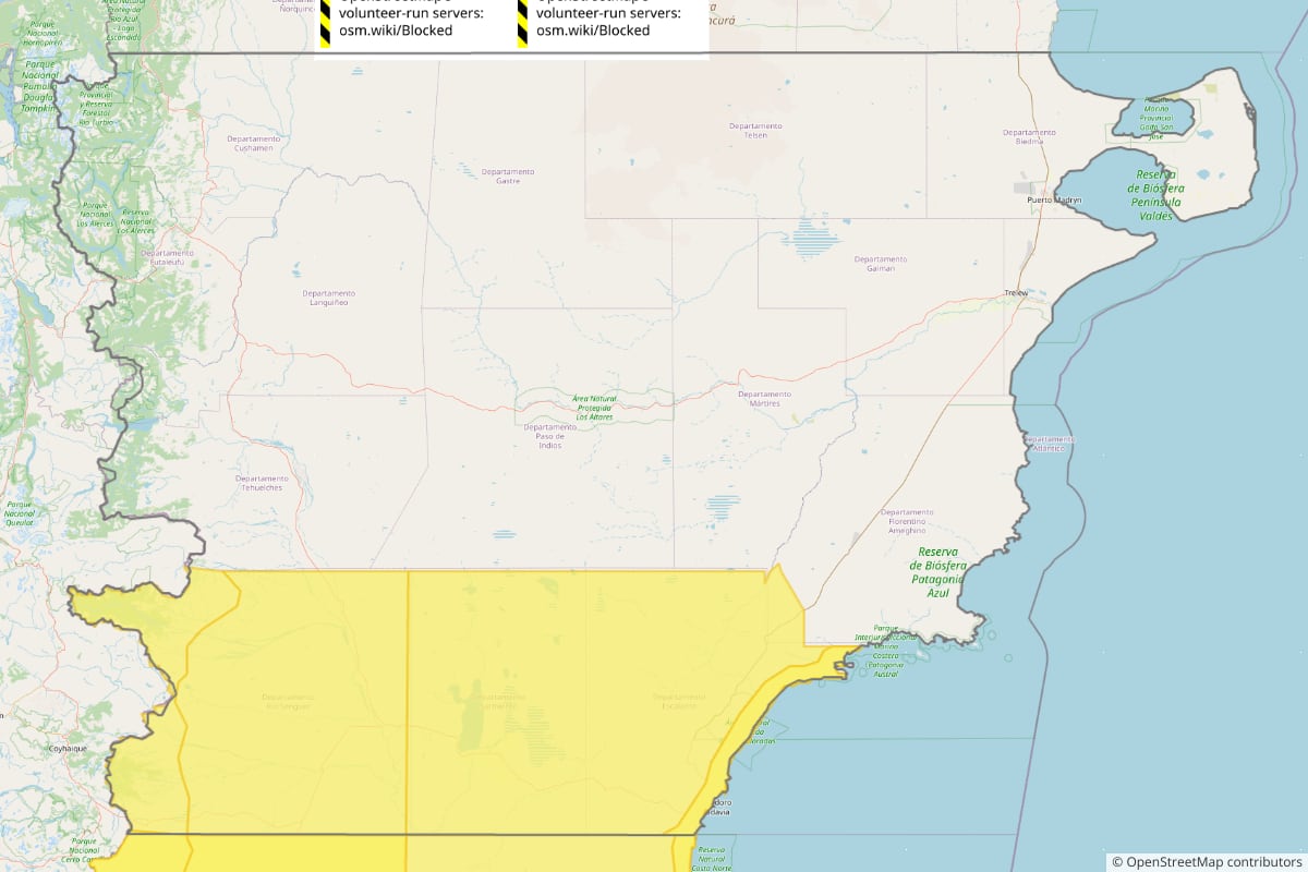 Zona de la provincia de Chubut alcanzada por el alerta que emitió el Servicio Metereológico Nacional. (Foto: TN)