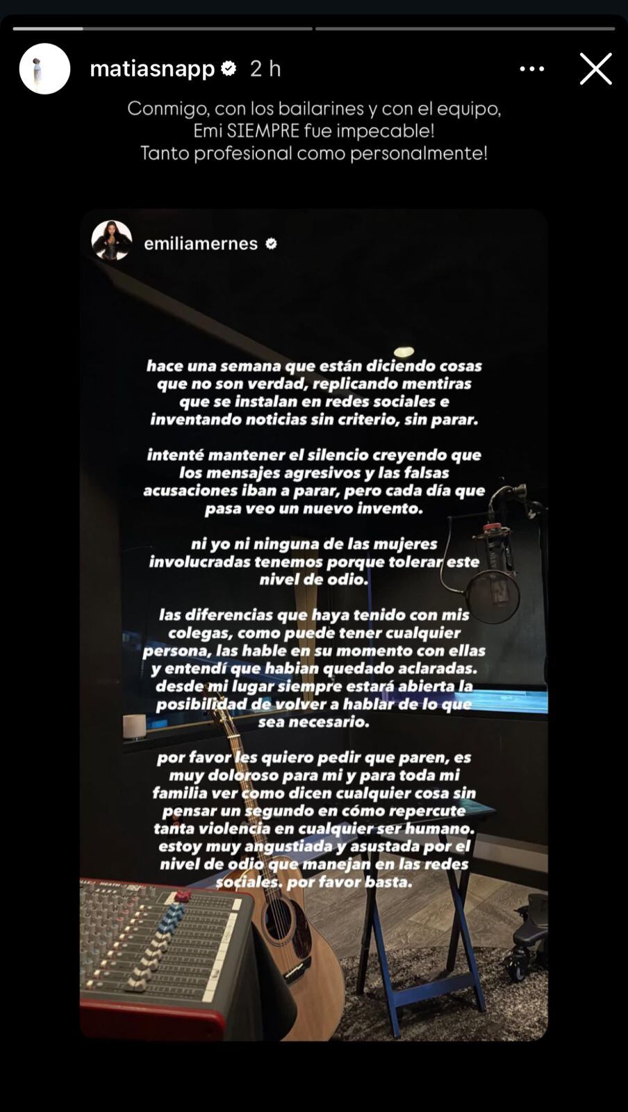 La publicación de Matías Napp sobre Emilia Mernes. (Foto: Instagram/matinapp)