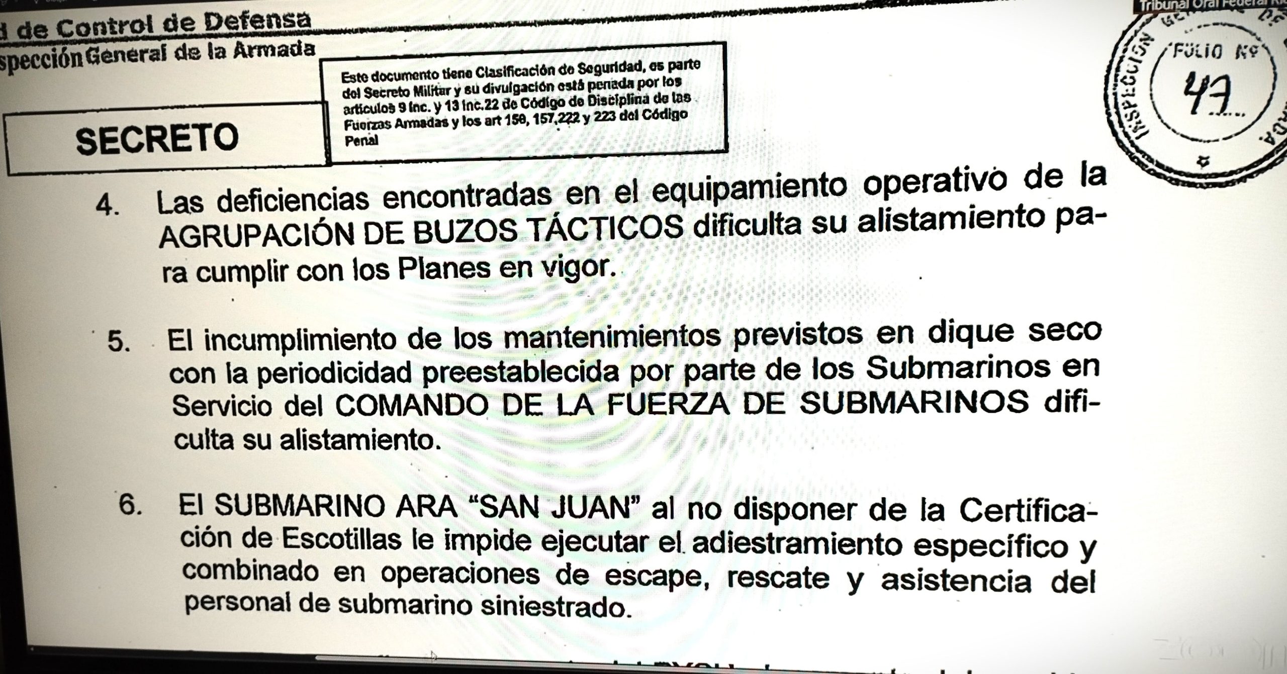 Conclusiones de la Auditoría de la Armada sobre el Comando de Submarinos.