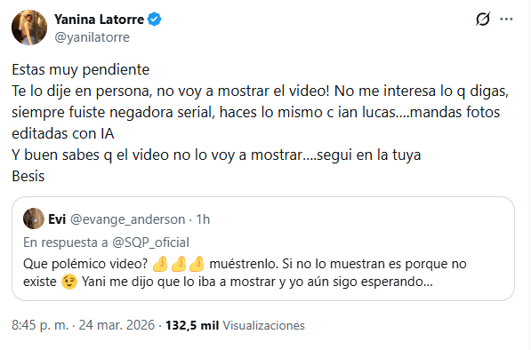 Yanina Latorre cruzó Evangelina Anderson por el supuesto romance con un jugador de la Selección: “Negadora”