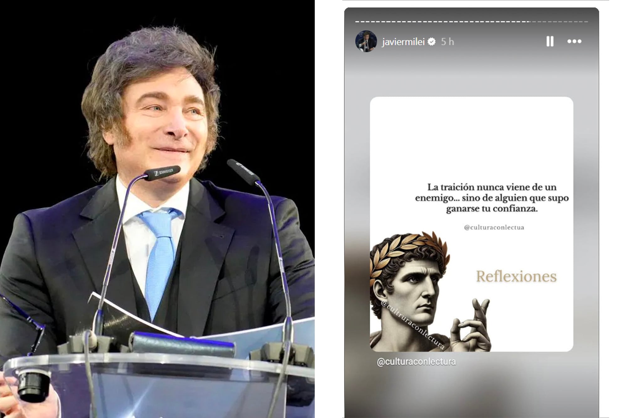 Javier Milei y el mensaje que reposteó en su cuenta de Instagram