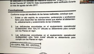 Una auditoría interna de la Armada de 2016 advirtió que el ARA San Juan tenía fuertes deficiencias técnicas