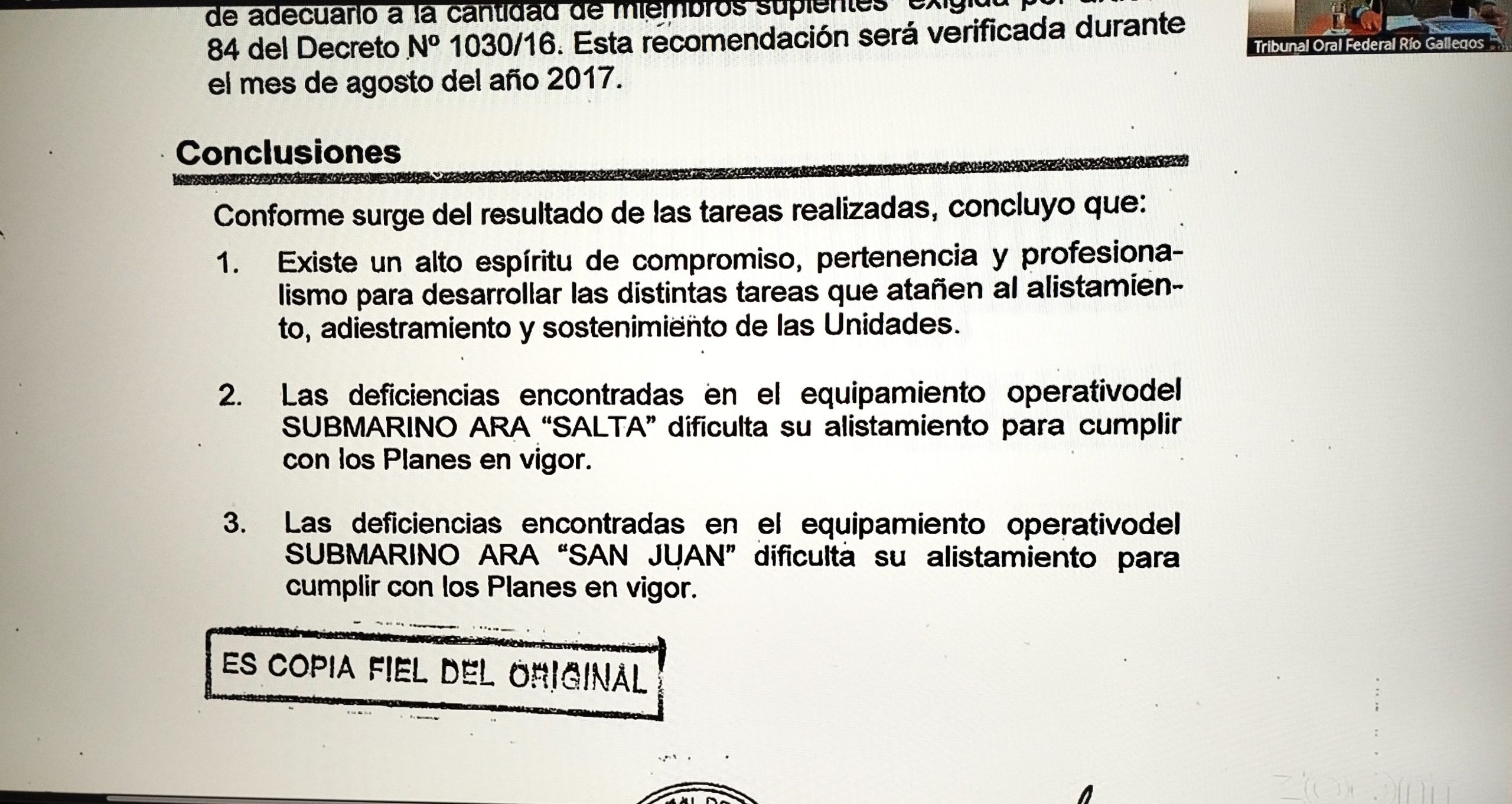 Conclusiones de la auditoría interna de la Armada sobre el Comando de Submarinos realizada en diciembre del 2016.-