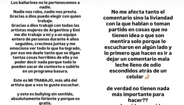 Matías Napp y el equipo de bailarines de Emilia Mernes apoyaron a la cantante: “No le pertenecemos a nadie”